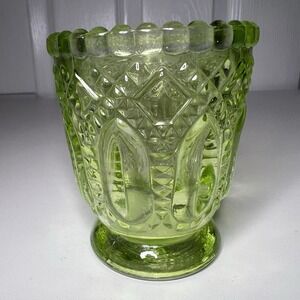 Vtg Green Glass Antique Celery Vase Spooner Toothpick Votive Candle Holder